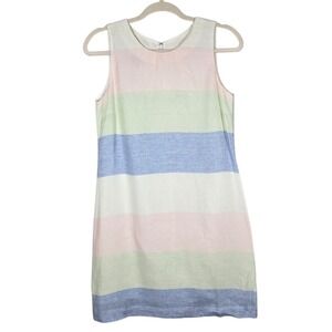 Island Company Linen Shift Dress Small Pastel Stripe Sleeveless Resort Coastal